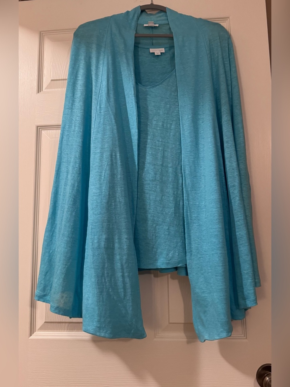 J.Jill Linen Turquoise Open Front Draped Cardigan with Matching Tank
